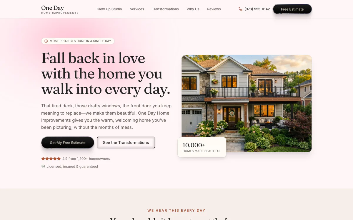 One Day Home Improvements website
