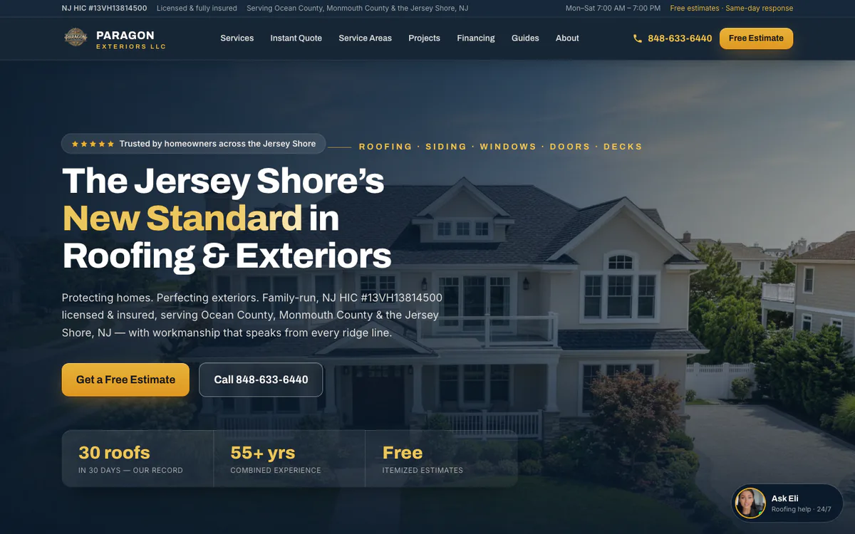 Paragon Exteriors NJ website